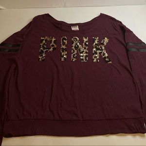 PINK VICTORIA SECRET LONG SLEEVE SHIRT WITH SEQUINS